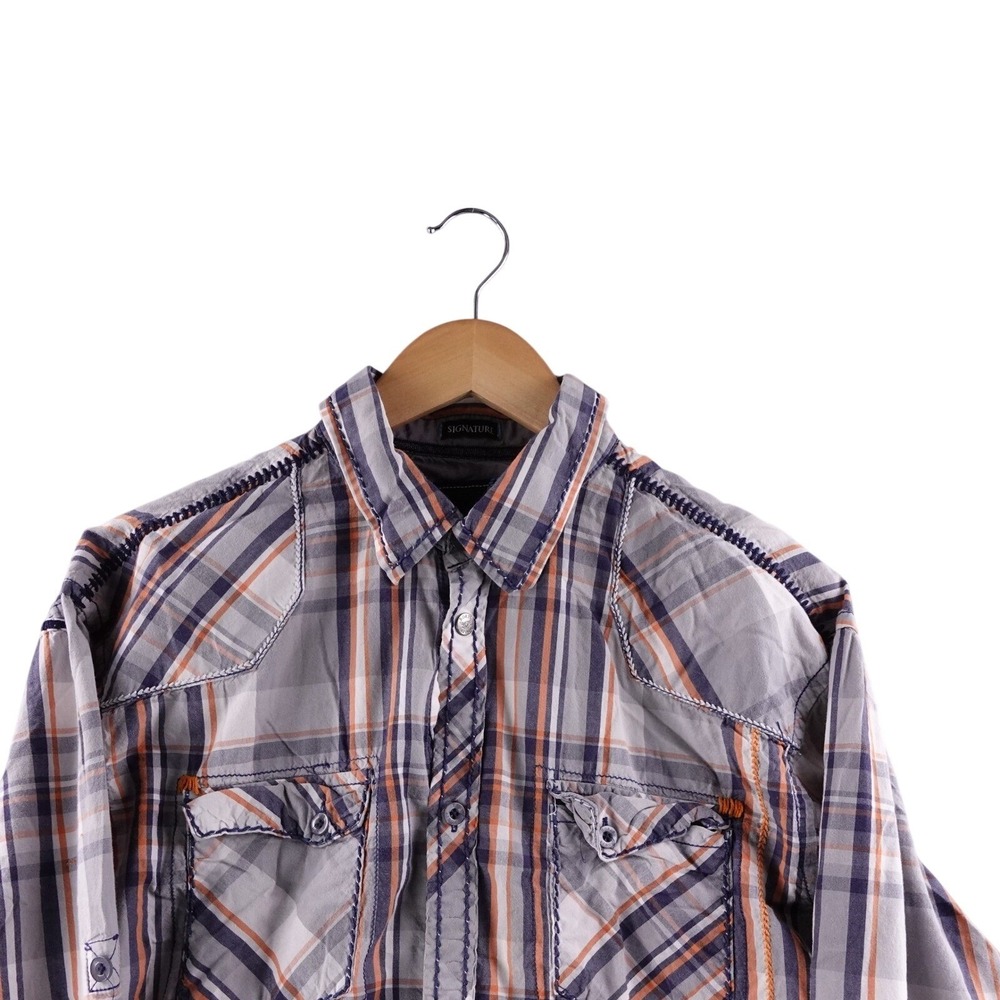 Roar Signature Men's Plaid Embroidered Long Sleeve Button Up‎ Shirt XL Y2K